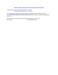 Southern Campaign American Revolution Pension Statements & Rosters Virginia Widow’s Pension Claim of Kitty Barlow VAS1193 Transcribed and annotated by C. Leon Harris [From Revolutionary pension records in the Library o