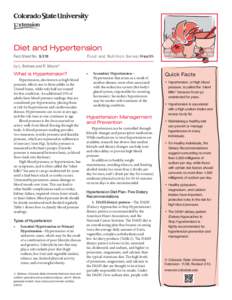 Diet and Hypertension Fact Sheet No.	 9.318 Food and Nutrition Series| Health  by L. Bellows and R. Moore*