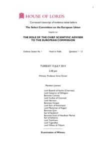 1  Corrected transcript of evidence taken before The Select Committee on the European Union Inquiry on