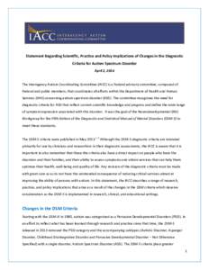 IACC Statement Regarding Scientific, Practice and Policy Implications of Changes in the Diagnostic Criteria for Autism Spectrum Disorder, April 2, 2014