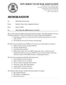 NEW JERSEY STATE BAR ASSOCIATION Valerie Brown, Esq. – Legislative Counsel New Jersey Law Center • One Constitution Square New Brunswick, New Jersey[removed][removed] • Fax[removed]E-Mail: vbrown@njs