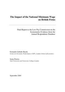 The Impact of the National Minimum Wage on British Firms Final Report to the Low Pay Commission on the Econometric Evidence from the Annual Respondents Database