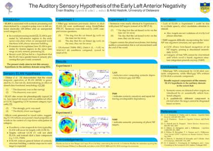 The Auditory Sensory Hypothesis of the Early Left Anterior Negativity Evan Bradley (yevb @ udel . edu) & Arild Hestvik, University of Delaware Introduction Experiment 1