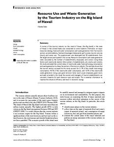 R E S E A R C H A N D A N A LY S I S  Resource Use and Waste Generation by the Tourism Industry on the Big Island of Hawaii Osamu Saito