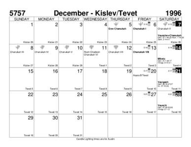 5757  December - Kislev/Tevet SUNDAY