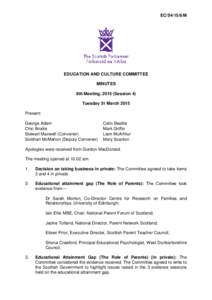 EC/S4/15/8/M  EDUCATION AND CULTURE COMMITTEE MINUTES 8th Meeting, 2015 (Session 4) Tuesday 31 March 2015