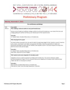 Preliminary Program Monday, November 3, 2014 Pre-conference workshops 1:00 – 3:00 pm
