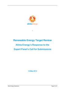 `  Renewable Energy Target Review Alinta Energy’s Response to the Expert Panel’s Call for Submissions
