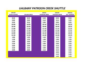 UALBANY PATROON CREEK SHUTTLE DEPART SOCIAL SCIENCE COLLINS CIRCLE