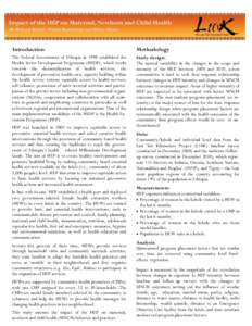 Introduction  Methodology The Federal Government of Ethiopia in 1998 established the Health Sector Development Programme (HSDP), which works