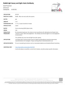 Rabbit IgG-heavy and light chain Antibody Goat Polyclonal Antiserum Catalog No.  A120-101