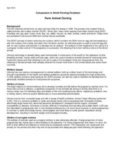 AprilCompassion in World Farming Factsheet Farm Animal Cloning Background