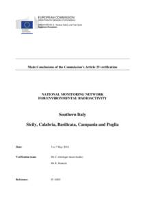 EUROPEAN COMMISSION DIRECTORATE-GENERAL FOR ENERGY DIRECTORATE D - Nuclear Safety and Fuel Cycle Radiation Protection  Main Conclusions of the Commission’s Article 35 verification