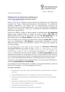 Aurich, 17. MärzPRESSE-INFORMATION Plattdeutsch-Hochdeutsches Wörterbuch unter www.platt-wb.de ab sofort online
