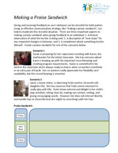 Making	
  a	
  Praise	
  Sandwich	
  	
    	
   Giving	
  and	
  receiving	
  feedback	
  on	
  one’s	
  behavior	
  can	
  be	
  stressful	
  for	
  both	
  parties.	
  	
   Using	
  an	
  effect