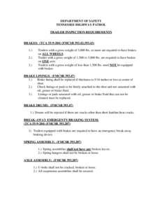 DEPARTMENT OF SAFETY TENNESSEE HIGHWAY PATROL TRAILER INSPECTION REQUIREMENTS BRAKES: (TCA[removed]FMCSR[removed];[removed].)