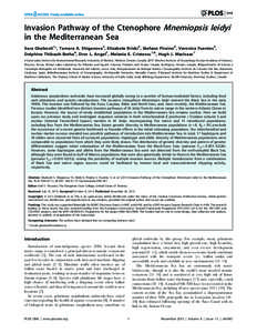 Invasion Pathway of the Ctenophore Mnemiopsis leidyi in the Mediterranean Sea Sara Ghabooli1*, Tamara A. Shiganova2, Elizabeta Briski3, Stefano Piraino4, Veronica Fuentes5, Delphine Thibault-Botha6, Dror L. Angel7, Melan