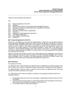 Revised Proposed General Regulations of the Superintendent Part 83. Shared Appreciation Mortgage Modification (Statutory authority: Banking Law Article 6-f) Sec.