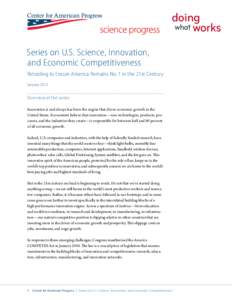 Series on U.S. Science, Innovation, and Economic Competitiveness Retooling to Ensure America Remains No. 1 in the 21st Century January[removed]Overview of the series