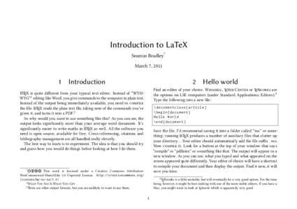 Introduction to LaTeX Seamus Bradley* March 7, 2011 1
