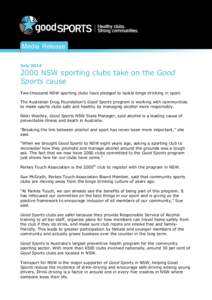 Media Release  July[removed]NSW sporting clubs take on the Good Sports cause