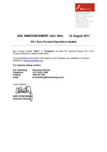 Buru Energy Limited ABN[removed]Level 2, 97 William Street Perth WA 6000 PO Box 7794, Perth Cloisters Square WA 6850