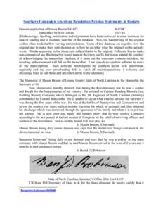 Southern Campaign American Revolution Pension Statements & Rosters Pension application of Mason Broom S41457 fn11NC Transcribed by Will Graves[removed]Methodology: Spelling, punctuation and/or grammar have been correcte