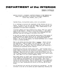 ,PEPARTMENT 01 the INTERIOR news release REMARKS BY HARRY R. ANDERSON, ASSISTANT SECBETARY OF THE INTERIOR FOR PUBLIC LAND MANAGEMENT, AT THE NAVAJO CENTENNIAL CELEBRATION, WINDOW ROCK, ARIZONA, JULY 4, 1968.