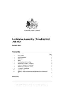 Australian Capital Territory  Legislative Assembly (Broadcasting) Act 2001 No 69 of 2001