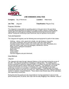 JOB DEMANDS ANALYSIS Company: City of Richmond Location:  Job Title: