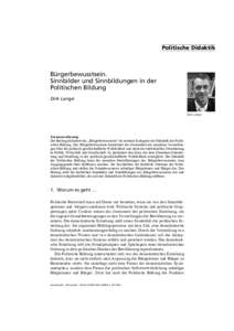 Politische Didaktik  Bürgerbewusstsein. Sinnbilder und Sinnbildungen in der Politischen Bildung Dirk Lange