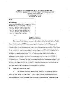 UNITED STATES DEPARTMENT OF TRANSPORTATION NATIONAL HIGHWAY TRAFFIC SAFETY ADMINISTRATION 1200 New Jersey Avenue, SE West Building, W41-326 Washington, DCIn re: