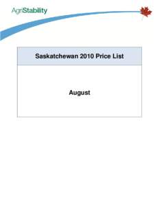 Saskatchewan 2010 Price List  August Saskatchewan