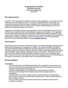 Congregation Or Chadash Executive Director Position Announcement June[removed]The Organization