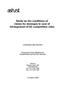 Study on the conditions of claims for damages in case of infringement of EC competition rules COMPARATIVE REPORT