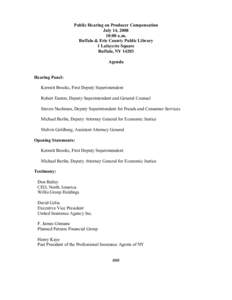 Brokers Compensation Hearings: Agenda for[removed]hearing in Buffalo & submitted written testimony