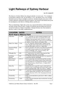 Light Railways of Sydney Harbour by Jim Longworth The character of Sydney Harbour has changed radically over recent years. Now dominated by thousands of pleasure craft, once the harbour, coves, and tributary rivers were 