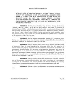 RESOLUTION NUMBER[removed]A RESOLUTION OF THE CITY COUNCIL OF THE CITY OF PERRIS, COUNTY OF RIVERSIDE, STATE OF CALIFORNIA, ORDERING THE WORK IN CONNECTION WITH ANNEXATION OF CUP[removed]TO BENEFIT ZONE 48, CITY OF PERRIS 