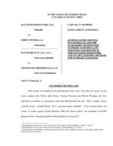 IN THE COURT OF COMMON PLEAS CUYAHOGA COUNTY, OHIO EUCLID BUSINESS PARK, LLC, Plaintiff, vs.