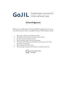 GoJIL  Goettingen Journal of International Law  Acknowledgments
