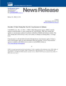 Risk Management Agency 106 S. Patterson St., Ste. 250 Valdosta, GA[removed]Voice: ([removed]E-mail - [removed] Web: www.rma.usda.gov/aboutrma/fields/ga_rso