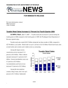 Taxable Retail Sales Increase 9.9 Percent for Fourth Quarter 2005