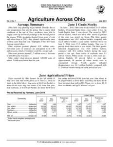 United States Department of Agriculture National Agricultural Statistics Service Great Lakes Region Agriculture Across Ohio