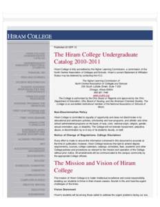 Published 22-SEP-10 HIRAM COLLEGE UNDERGRADUATE CATALOG UNDERGRADUATE ADMISSION: TRADITIONAL