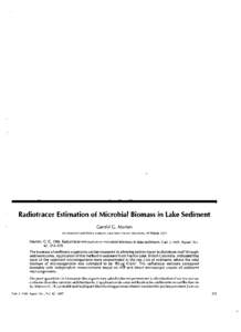 Radiotracer Estimation of Microbial Biomass in Lake Sediment Gerald G. Marten Environment and Policy Institute, East-West Center, Honolulu, HI 96848, USA Marten, G. GRadiotracer estimation of microbial biomass in