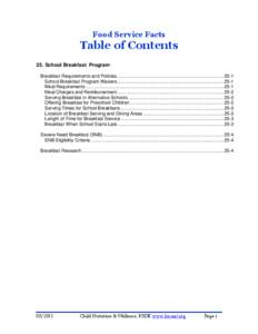 Food Service Facts  Table of Contents 25. School Breakfast Program Breakfast Requirements and Policies ................................................................................. 25-1 School Breakfast Program Waive