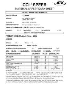 CCI / SPEER MATERIAL SAFETY DATA SHEET SECTION 1. MANUFACTURER INFORMATION MANUFACTURED BY:  CCI/SPEER