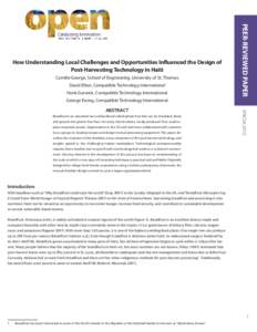 Camille George, School of Engineering, University of St. Thomas David Elton, Compatible Technology International Hank Garwick, Compatible Technology International PEER-REVIEWED PAPER