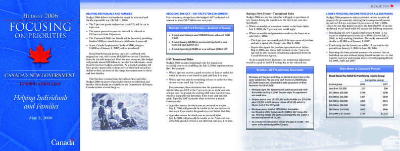 Budget 2006 HELPING INDIVIDUALS AND FAMILIES REDUCING THE GST—KEY FACTS FOR CONSUMERS  Budget 2006 delivers real results for people in a focused and