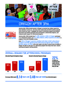 OREGON AFTER 3PM AMERICA America After 3PM surveyed parents in Oregon to examine how children spend the hours between 3 and 6 p.m.—the hours after school ends and before parents typically return home from work. It high